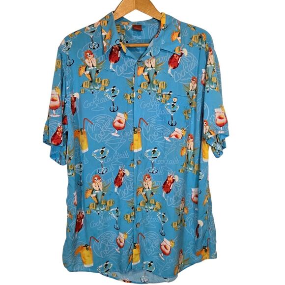 Vtg Mens Mermaid Martini Vaction Rayon Button Shirt Hawaiian Tropical Cruise XXL - Picture 1 of 8